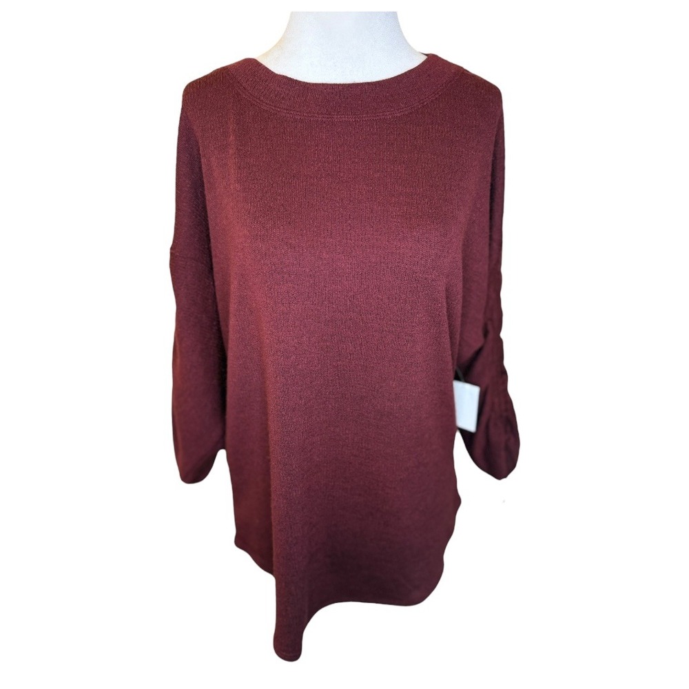 Max Studio London Tunic Top Knit Pullover Long Sleeve Casual Burgundy Size Small